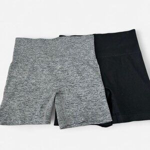 Calsie Seamless Ribbed Biker Shorts | Black & Gray | Size S | 2-Pack